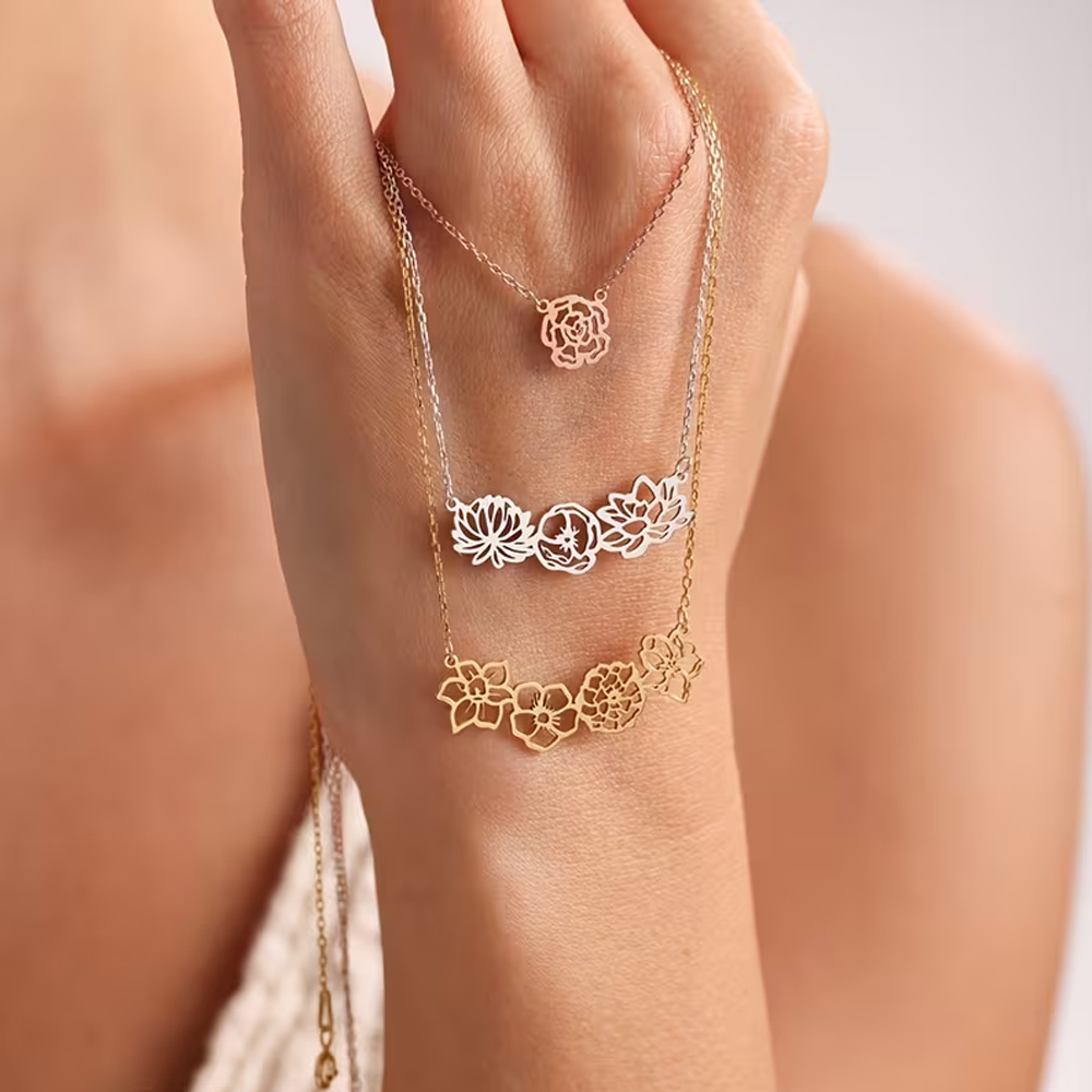 Birth Flower Necklace - Collier personnalisé avec fleurs de naissance