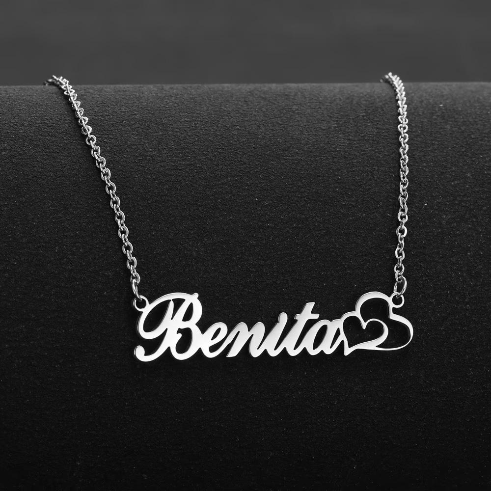 Name Necklace Custom - Collier personnalisé à double cœur avec